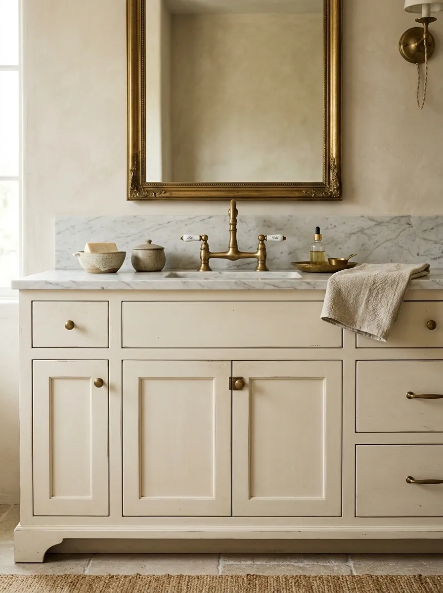 Vintage-Inspired Vanity With Antique Brass