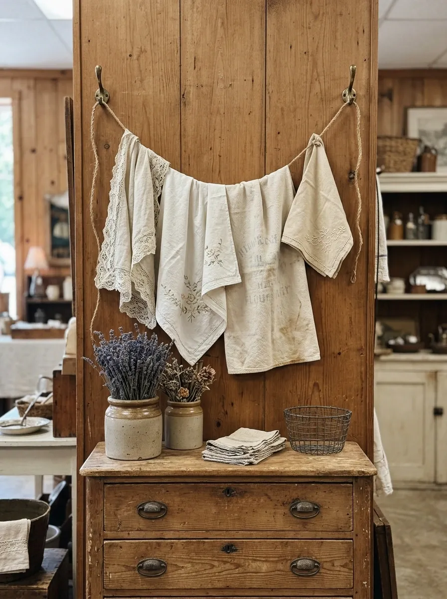 Vintage Linens on a Clothesline
