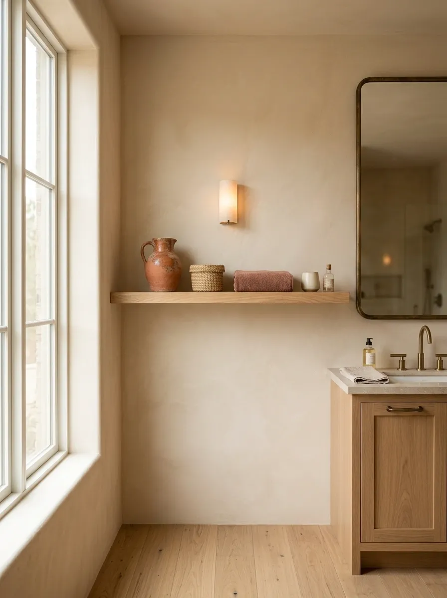 Warm Beige Bathroom With Terracotta Accents