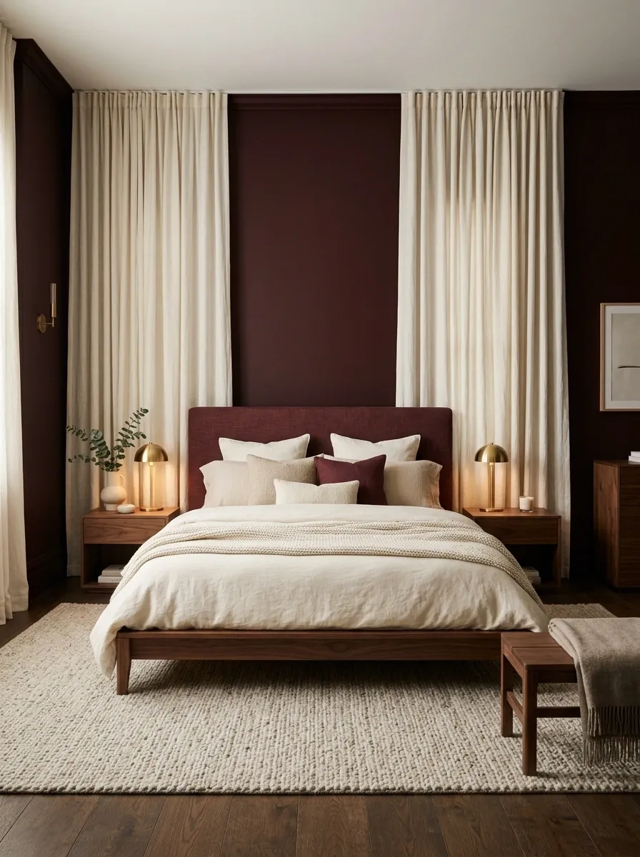Warm Burgundy Cocoon With Walnut and Cream