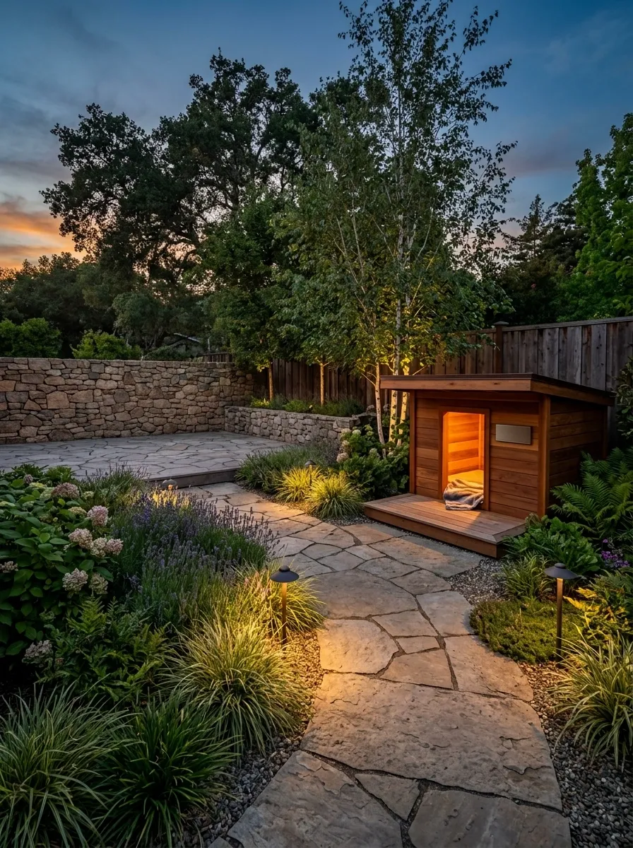 Warm Evening Dog Corner With Soft Landscape Lighting