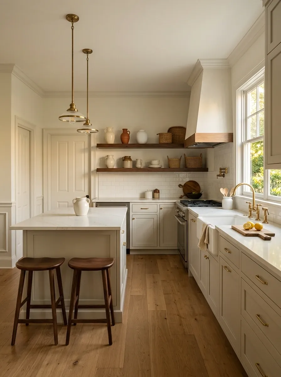 Warm Greige Kitchen With Dark Walnut Details