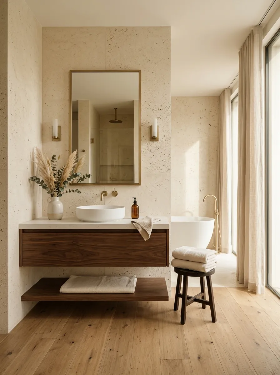 Warm Limestone Walls Replace the Cold All-White Look