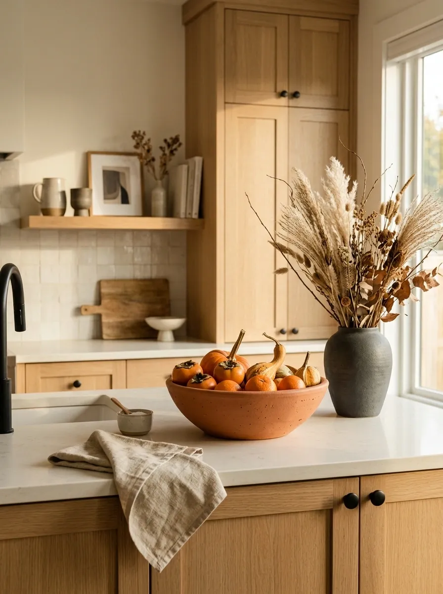 Warm Modern Kitchen With Terracotta Bowl