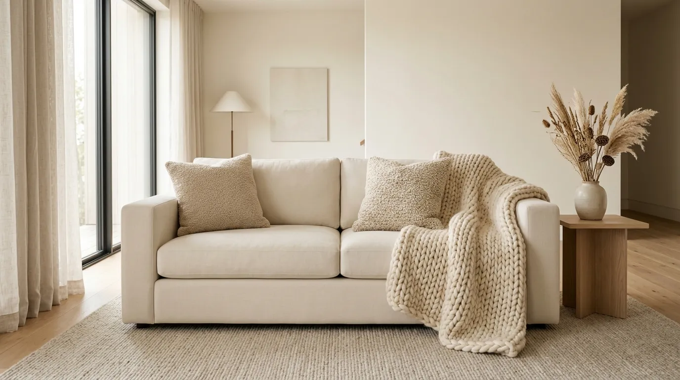 Warm Up a Neutral Sofa With Layered Texture