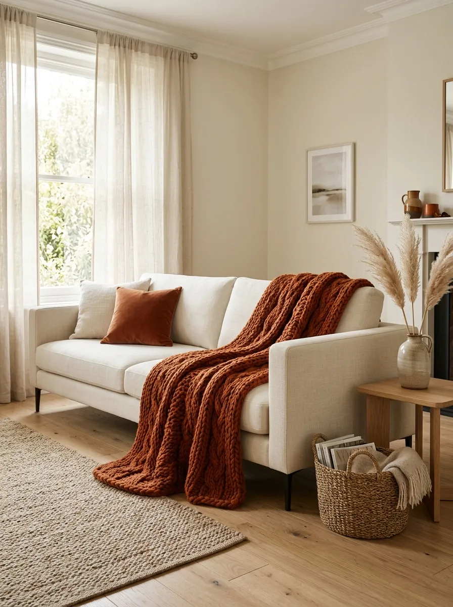 Warm Up a Neutral Sofa With One Oversized Throw