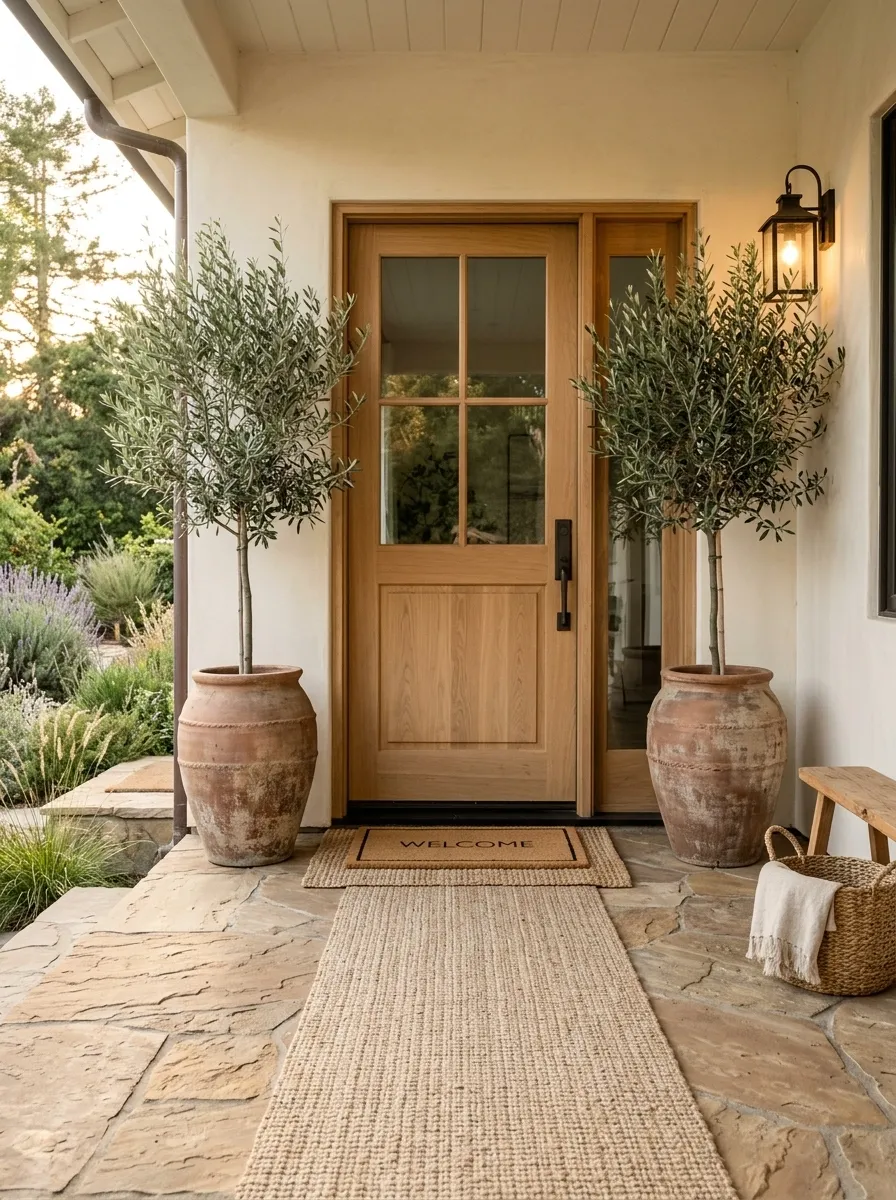 Warm Wood Porch With Olive Trees