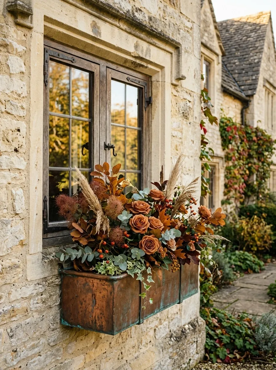 Weathered Copper Box With Bronze Foliage