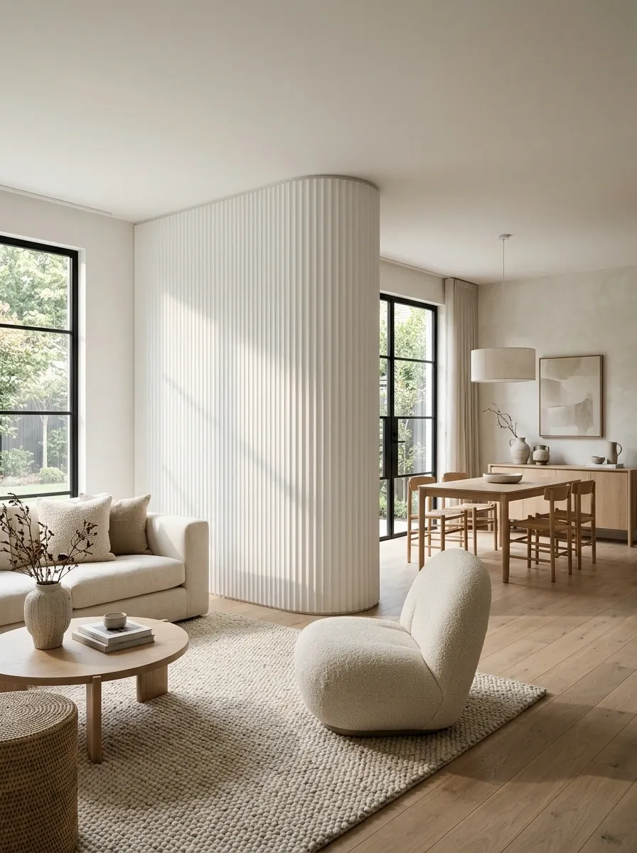 White Ribbed Partition in a Tonal Interior