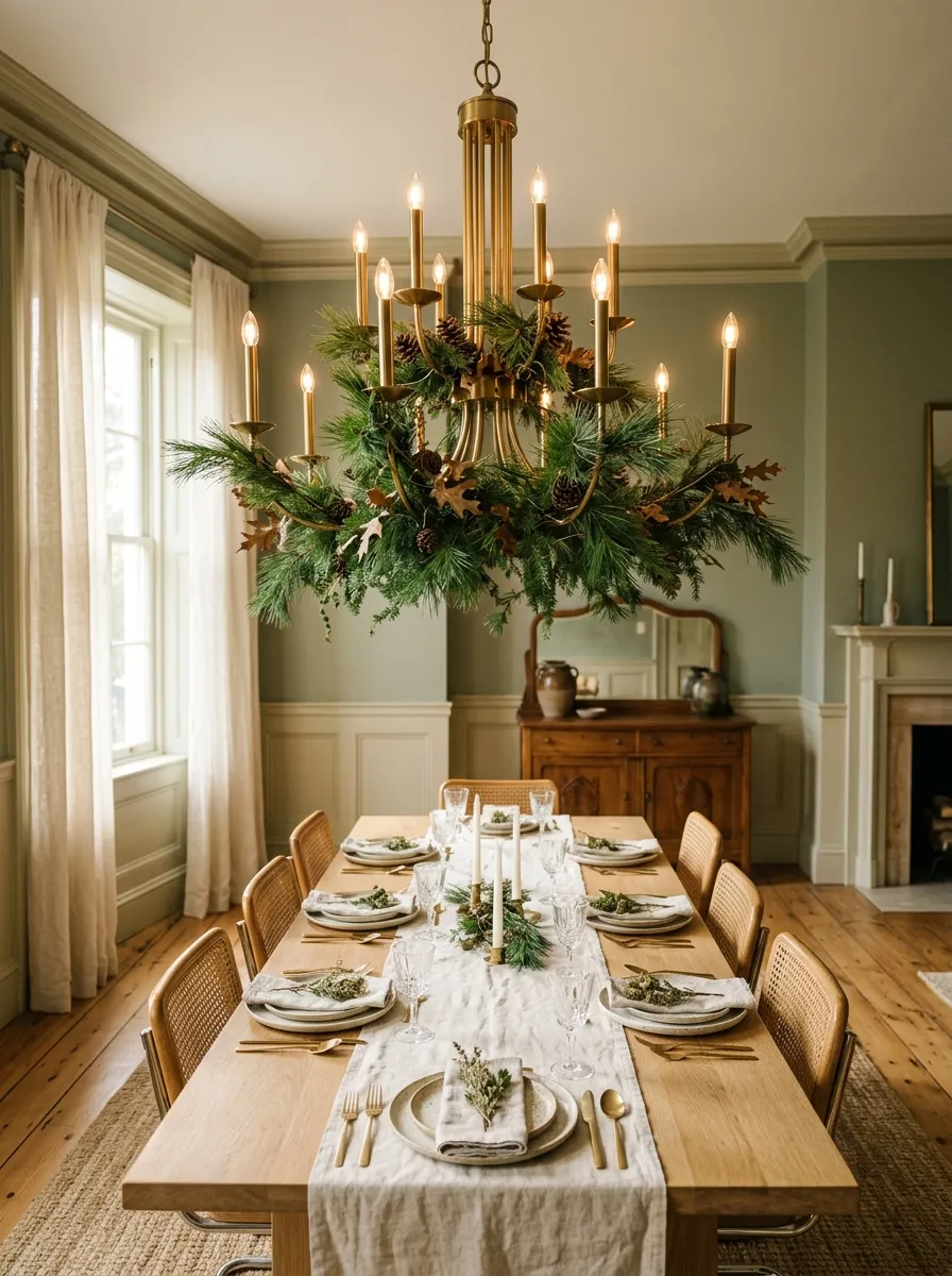 Wire Pine Sprigs to Your Chandelier