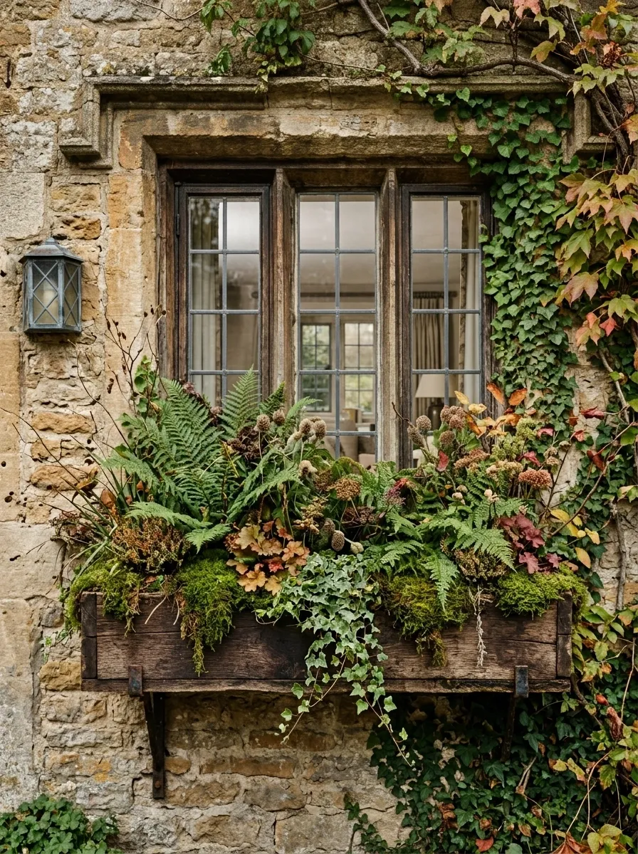Woodland Window Box With Ferns and Grasses