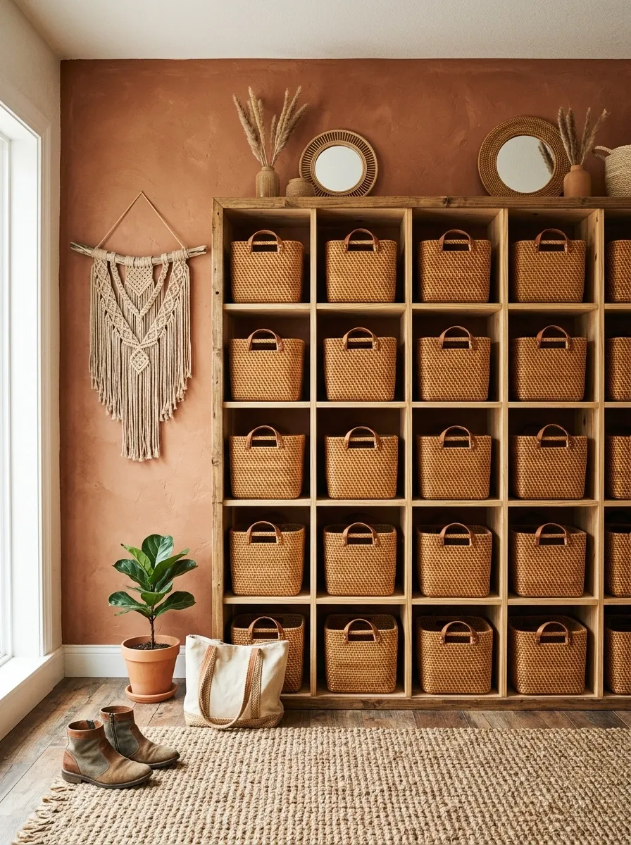 Woven Basket Cubby Wall