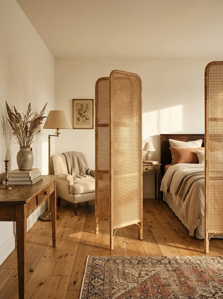 Woven Cane Panels With a Collected Vintage Interior