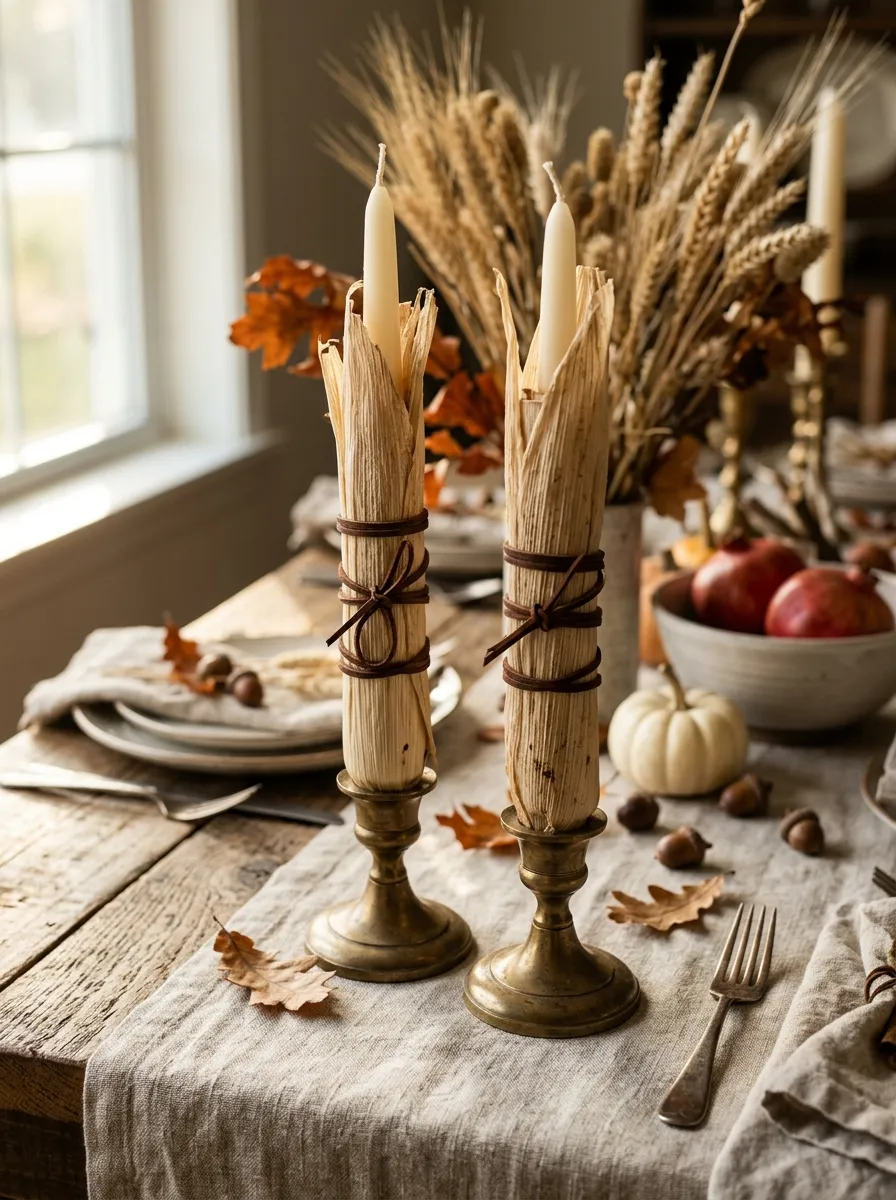 Wrap Taper Candles in Cornhusks