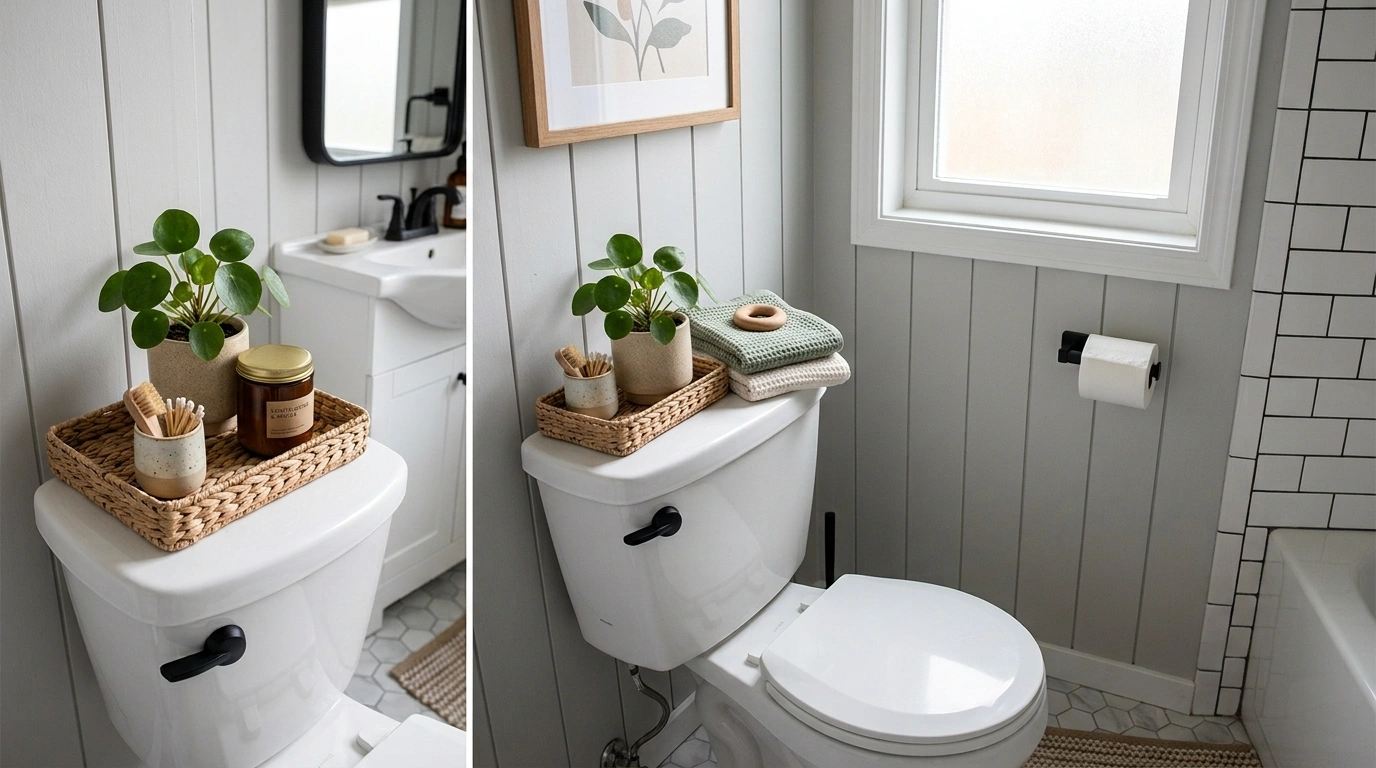 How To Style A Toilet Tank Without Making the Bathroom Look Cluttered