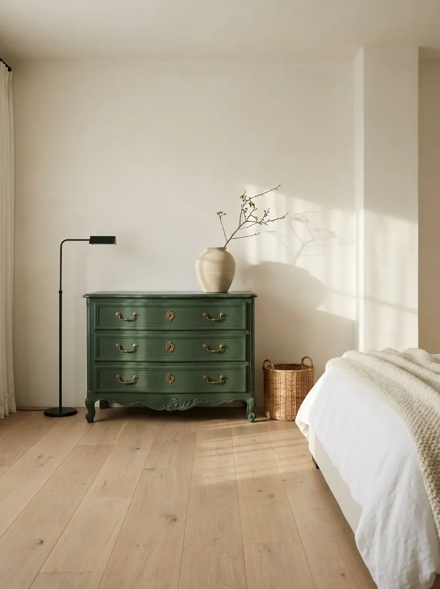 A Single Painted Antique Dresser As The Bedroom Hero