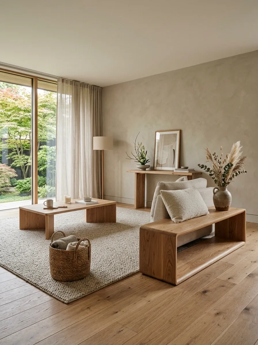 Add a Bench or Floor-Level Seat Near the Sofa