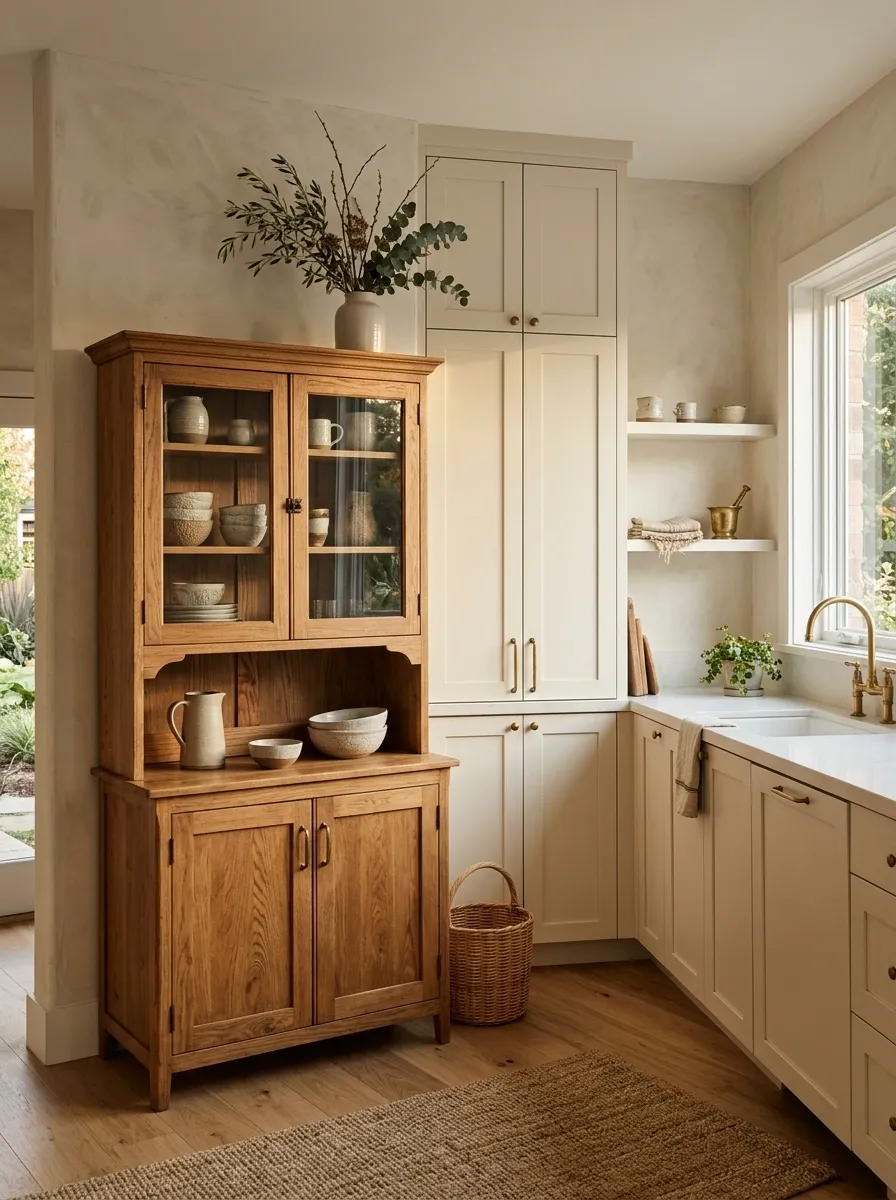 Add a freestanding wood piece instead of more built-ins
