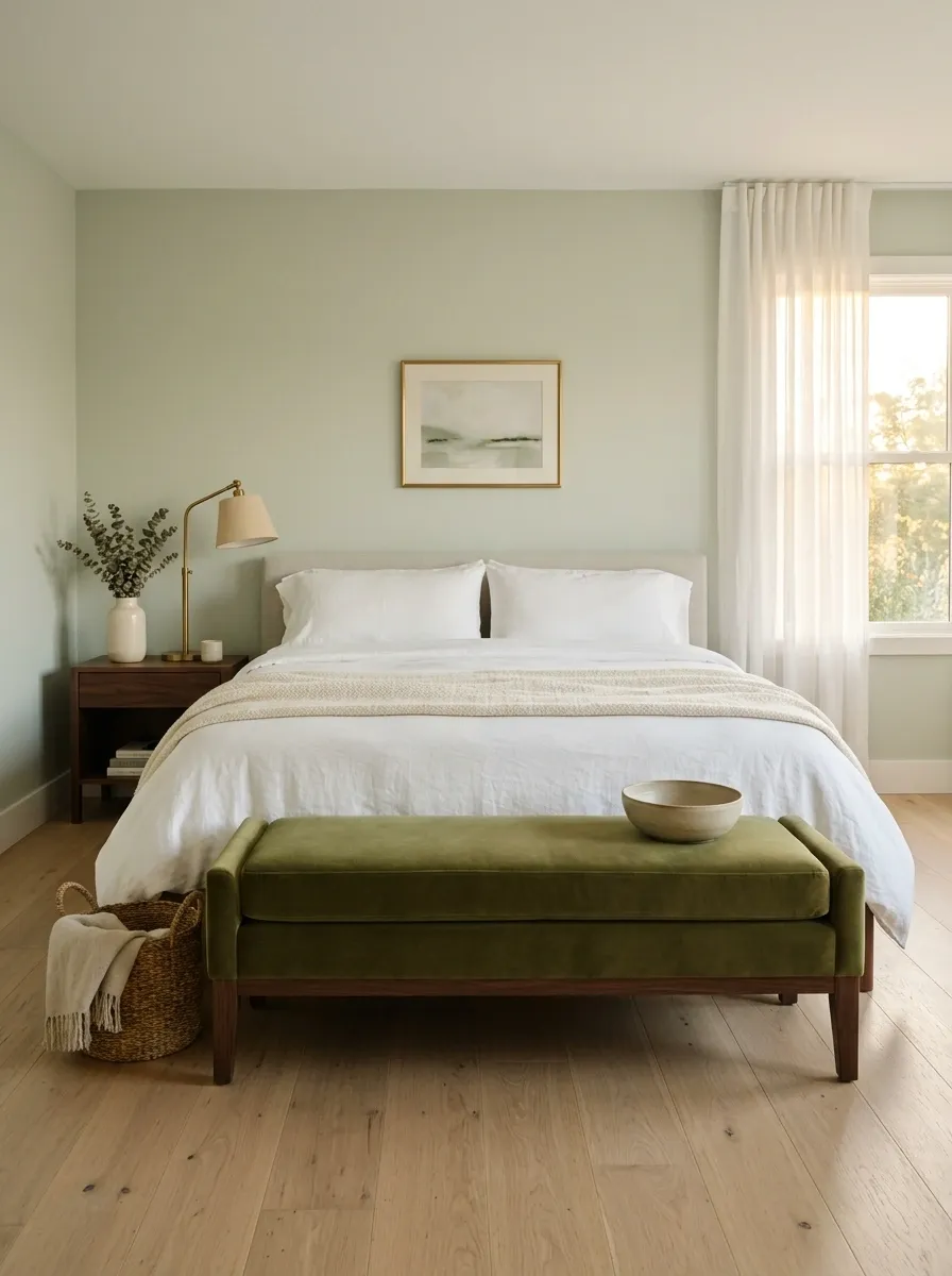 Add a Green Bench at the Foot of the Bed