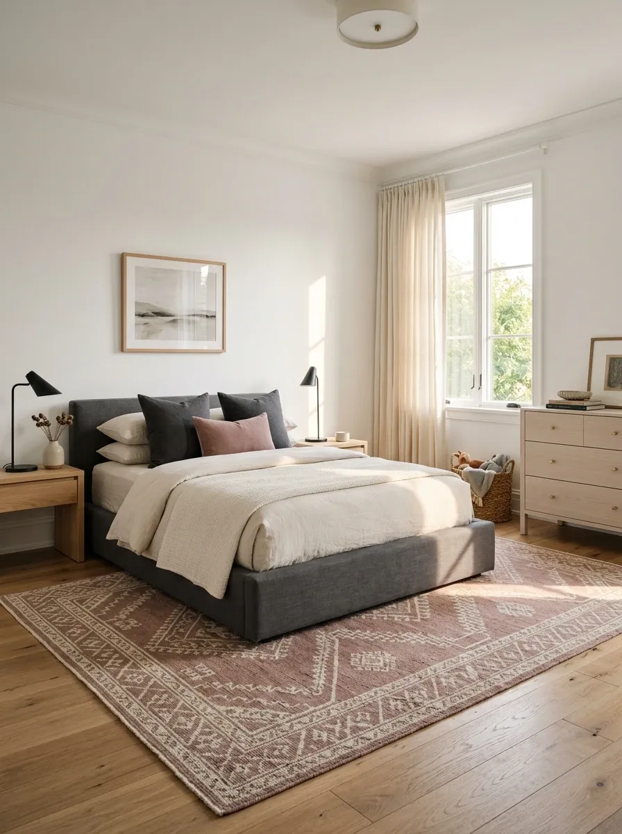 Add a Large Pink Rug Instead of Painting the Walls