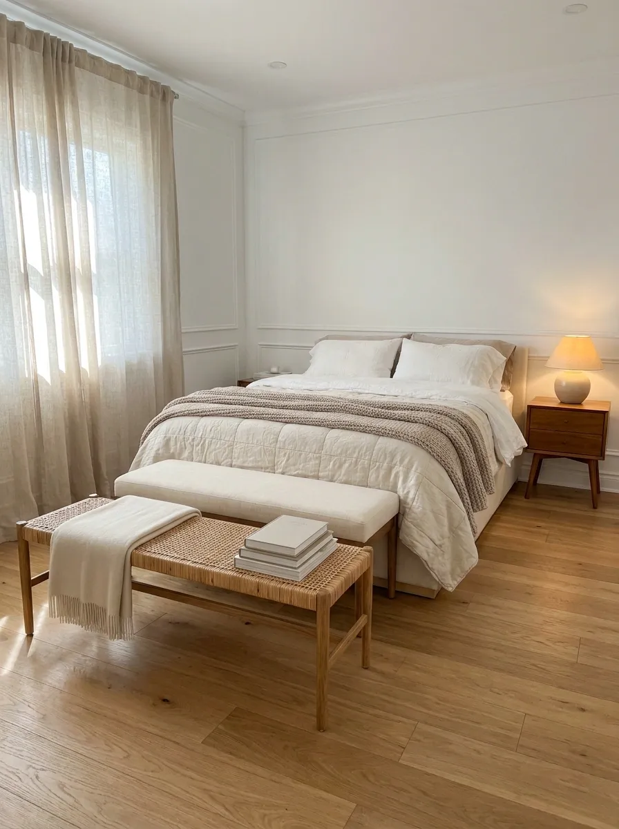 Add a Narrow Bench or Ottoman at the Foot of the Bed