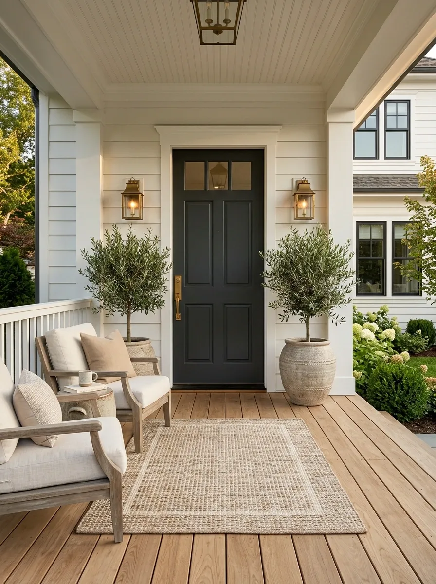 Add a Small Outdoor Rug That Anchors the Entry