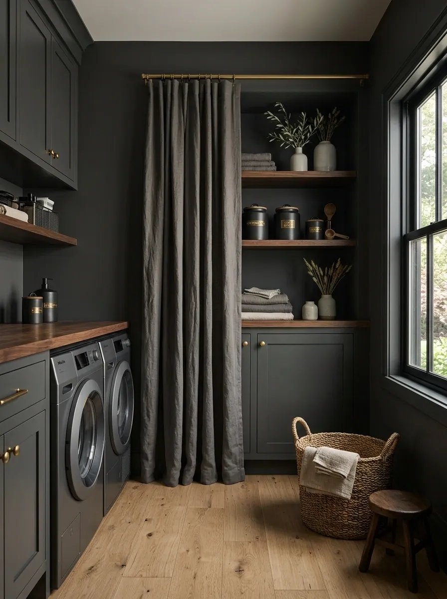 Add Curtains to Soften Open Laundry Storage