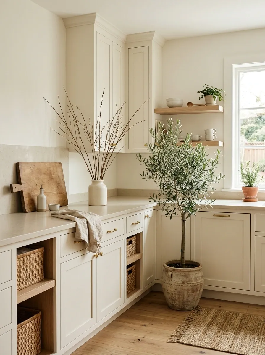 Add greenery sparingly instead of turning the kitchen into a jungle