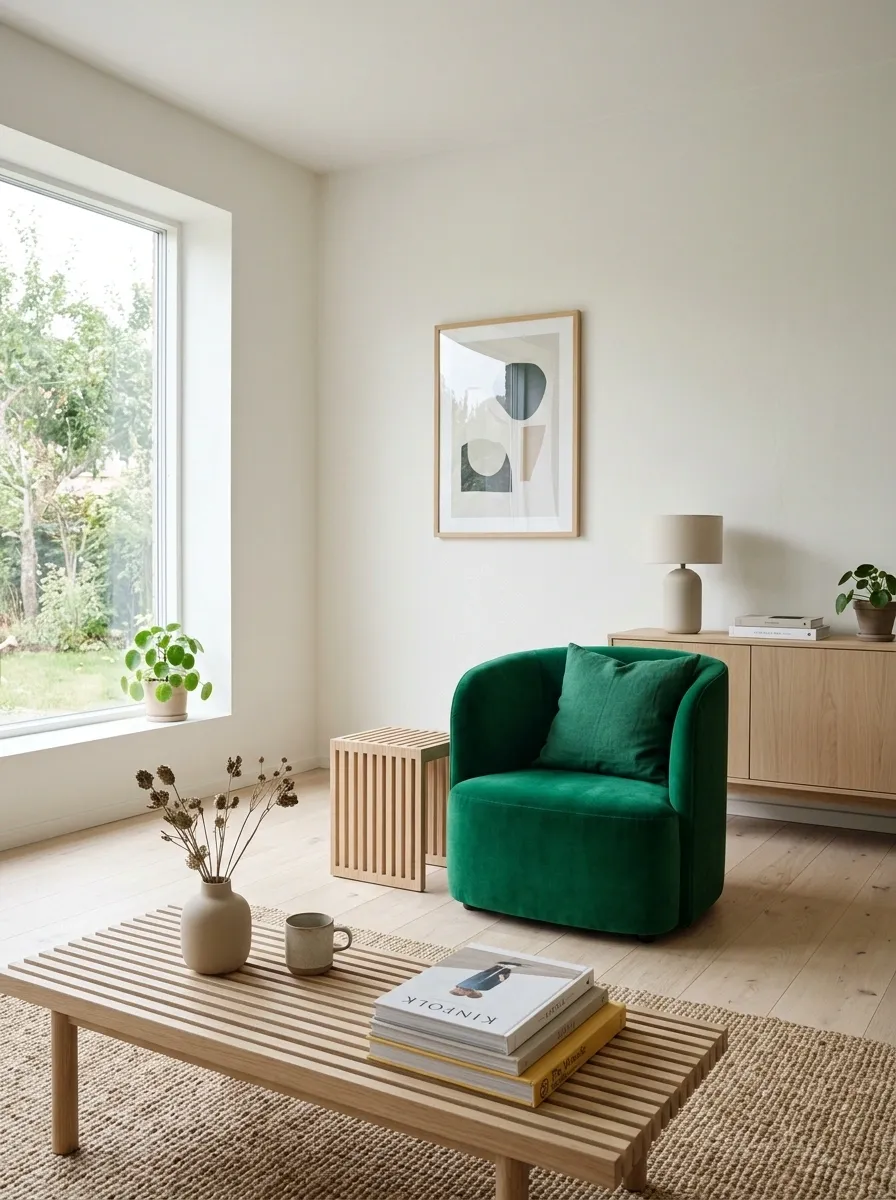 Add Small Emerald Details to a Scandinavian-Inspired Room