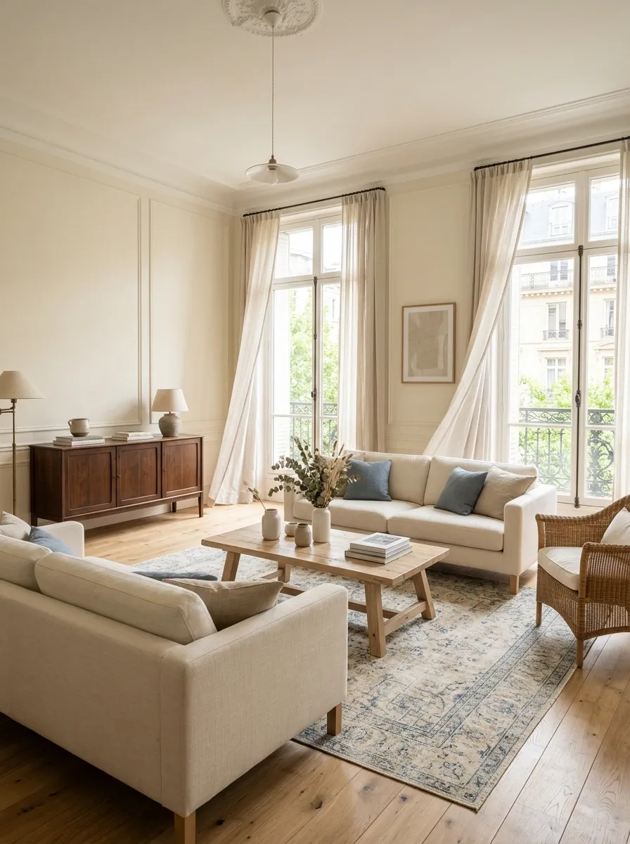 Airy Vintage Apartment With Sheer Curtains and Pale Wood