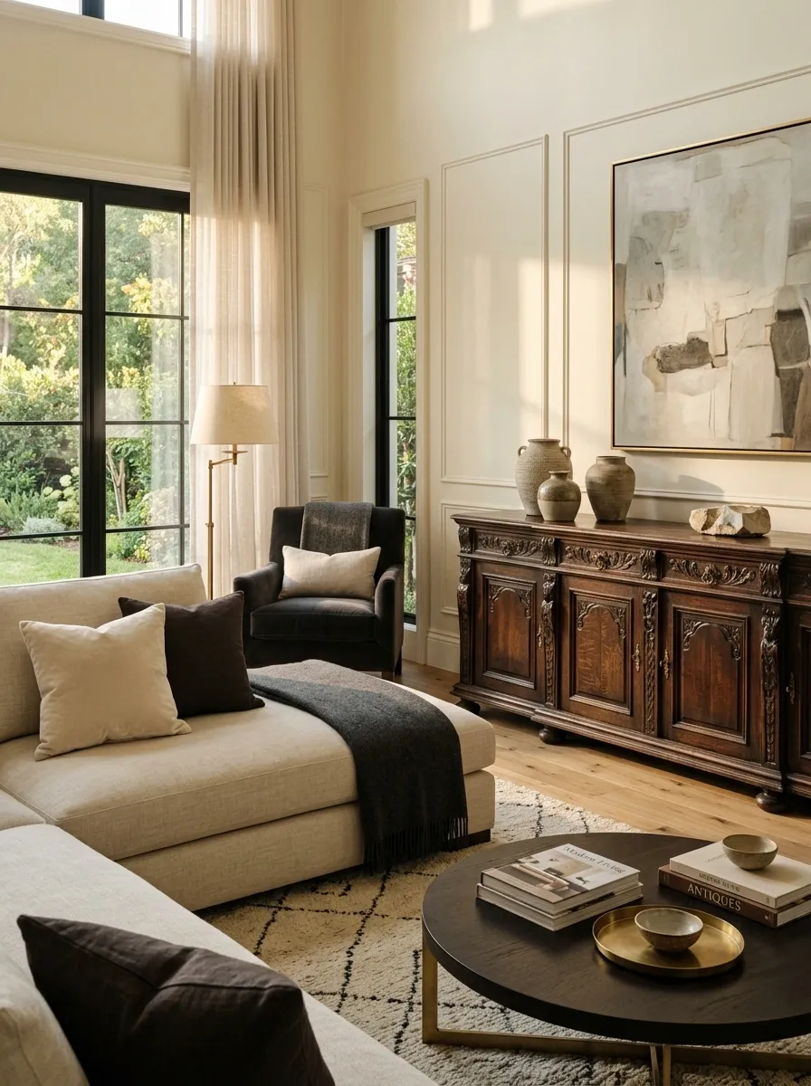 Anchor a Modern Sofa With One Serious Vintage Piece