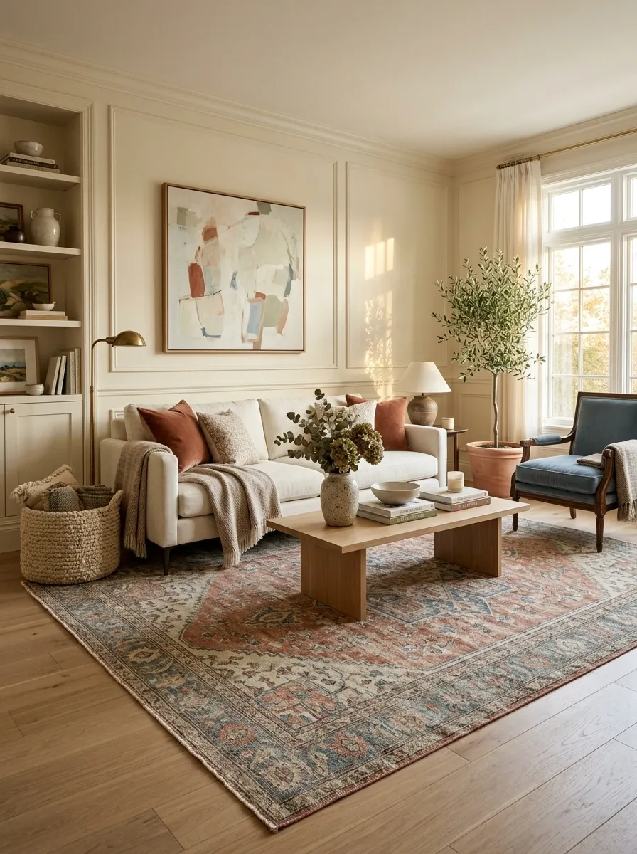 Anchor Modern Furniture With a Traditional Rug