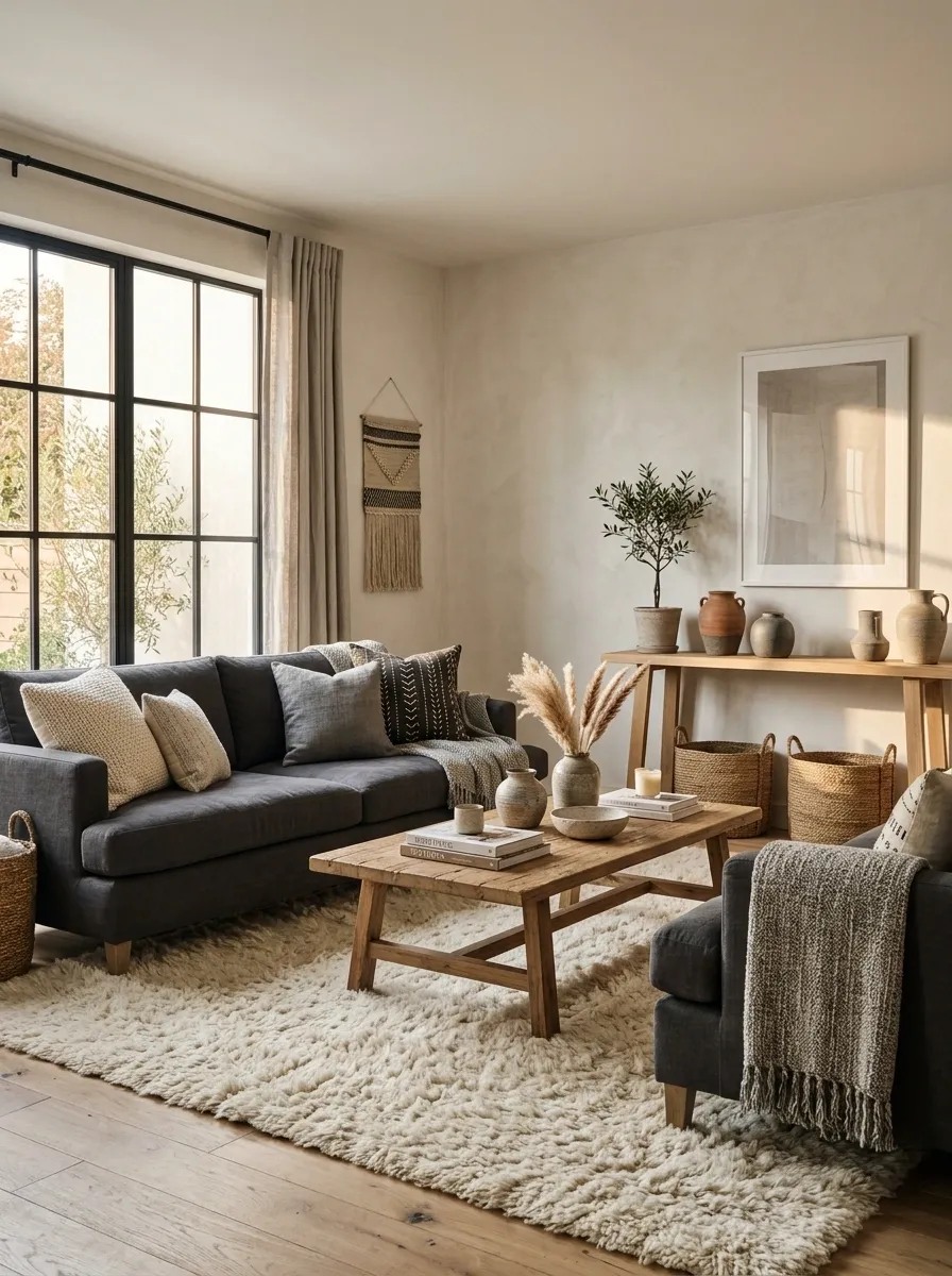Anchor the Sofa With an Oversized Cream Rug