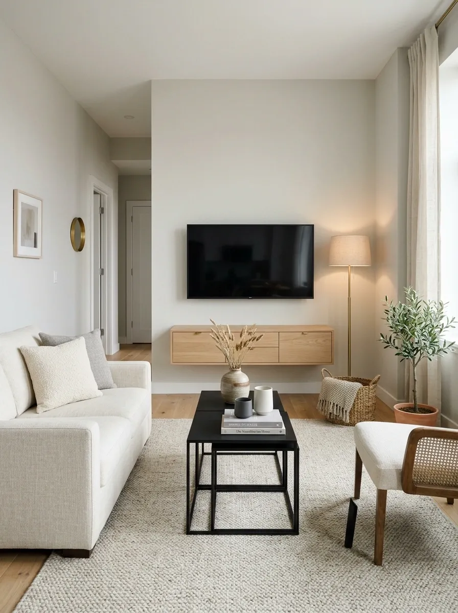 Apartment Living Room With Floating Media Console