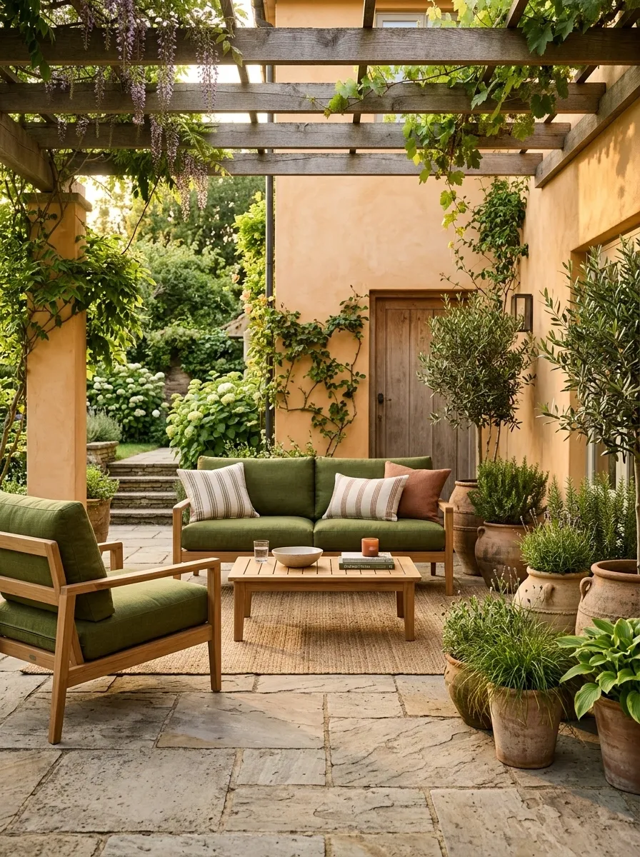 Apricot, Olive, and Natural Stone Patio