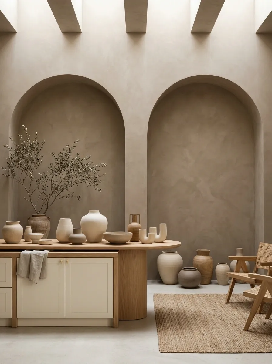 Arched Boutique Booth With Painted Plaster Backdrop