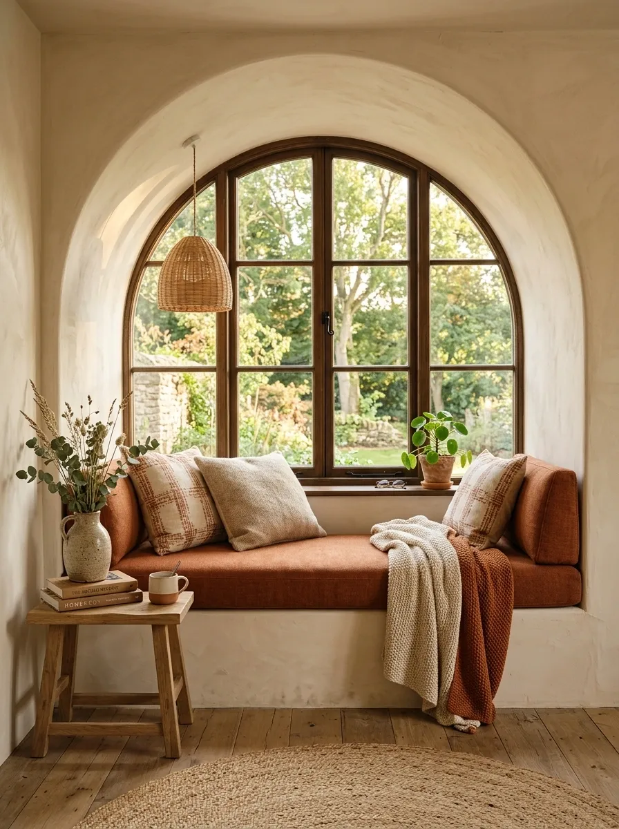 Arched Window Alcove With a Terracotta Reading Seat