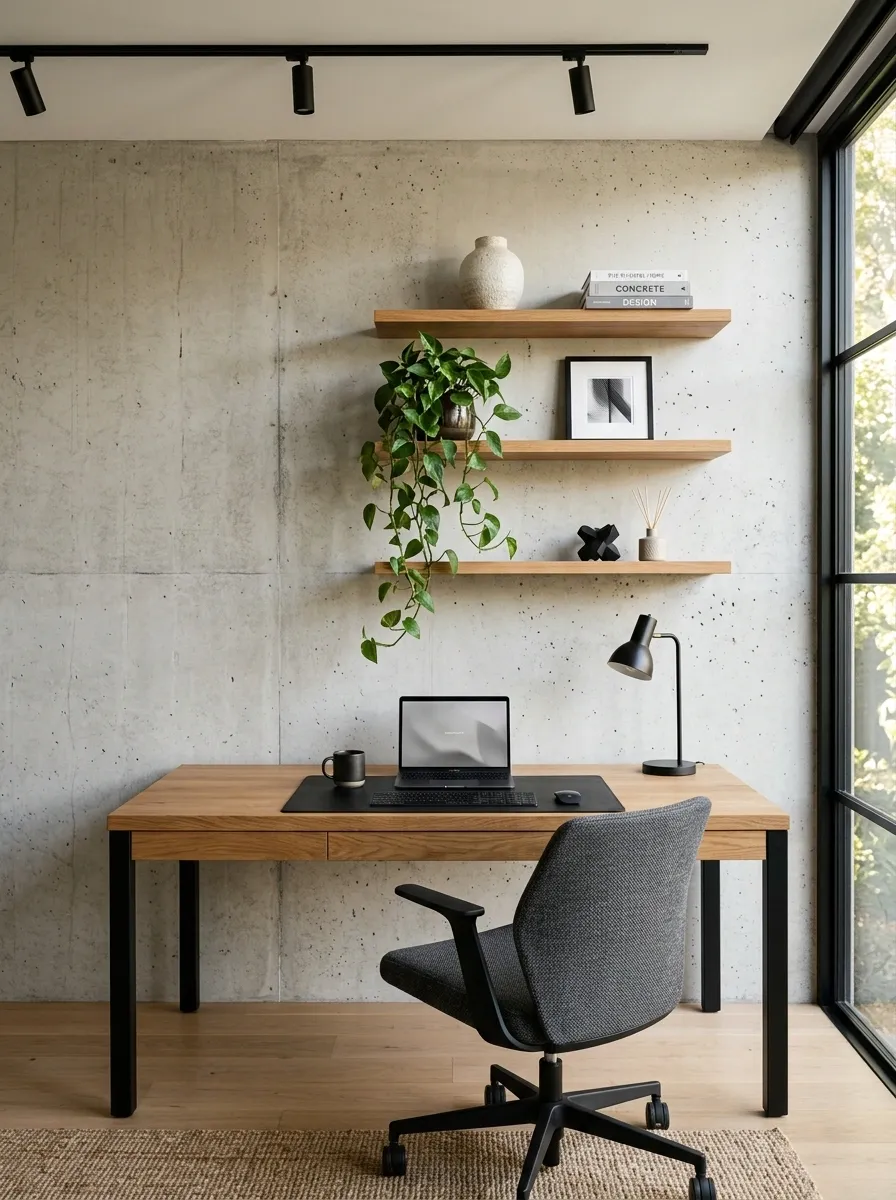 Architectural Office With a Concrete Desk Wall