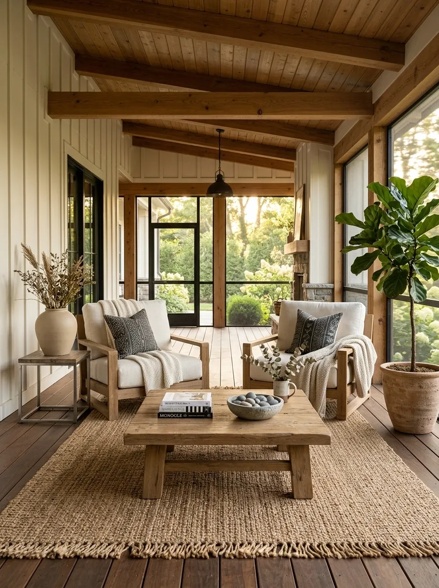 Arrange two deep lounge chairs around a substantial central table