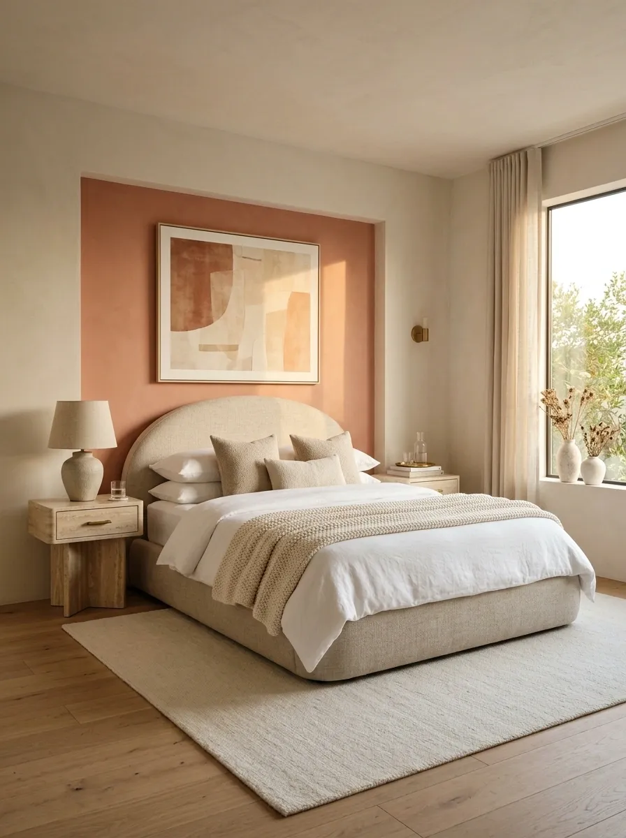 Artistic Bedroom With Color-Blocked Walls and Sculptural Furniture