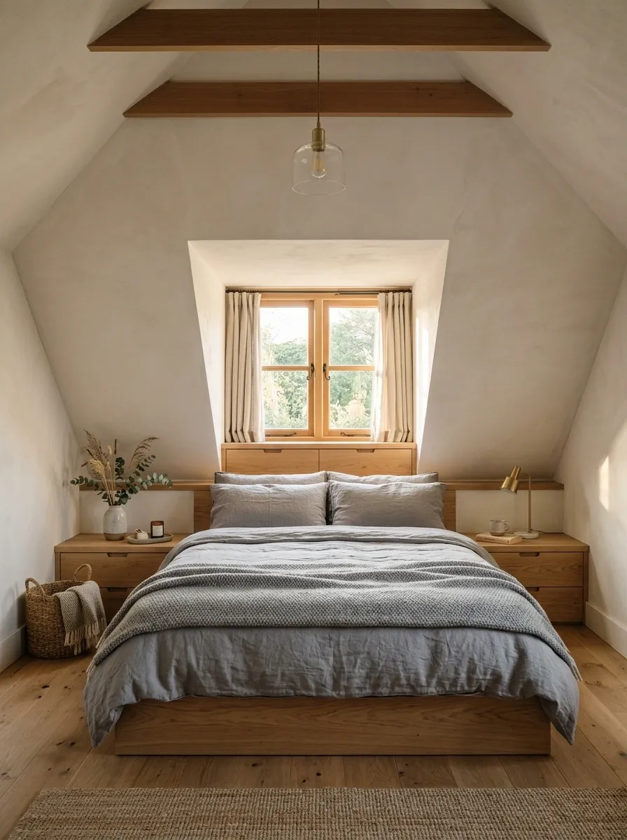 Attic Bedroom With the Bed Beneath a Low Dormer Window