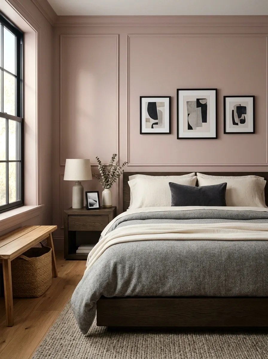 Balance Pink Walls With a Cream and Gray Bedding Mix