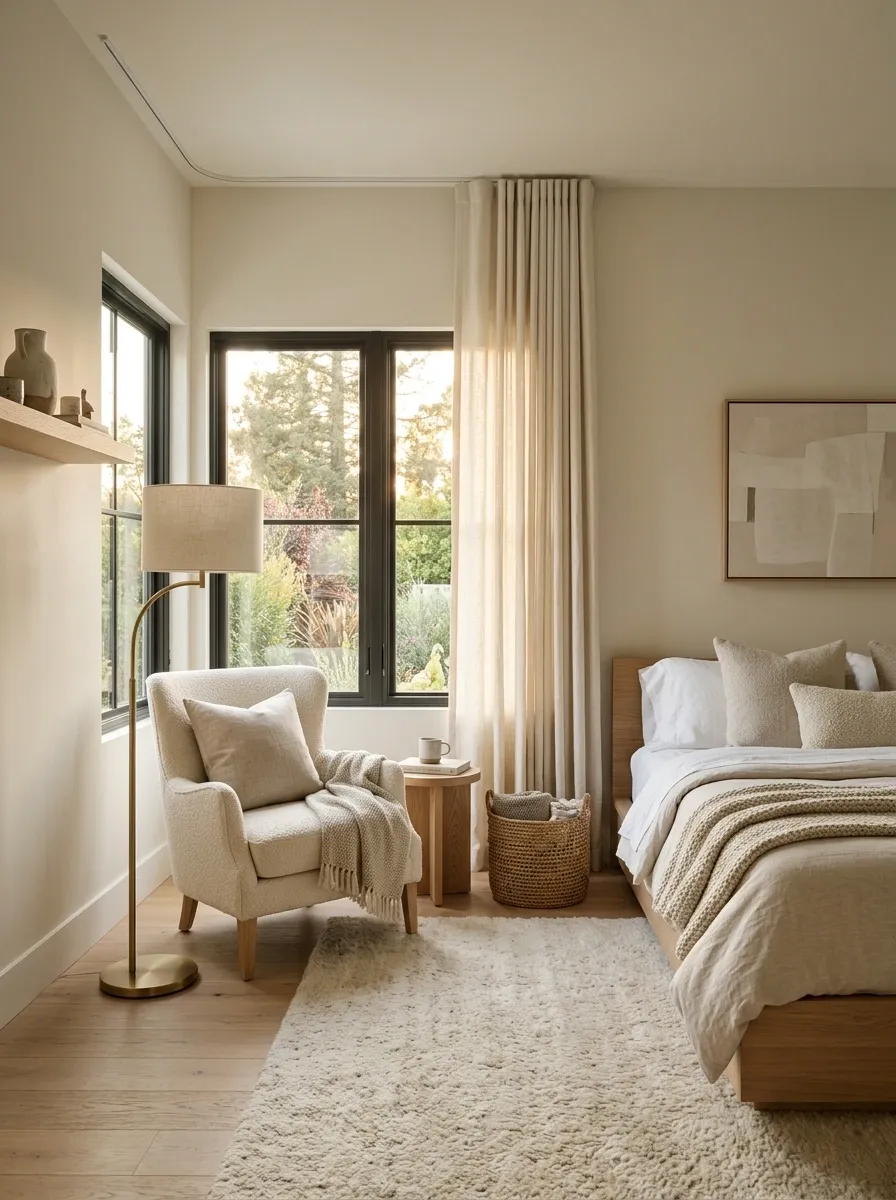 Bedroom With a Corner Window Turned Into a Feature