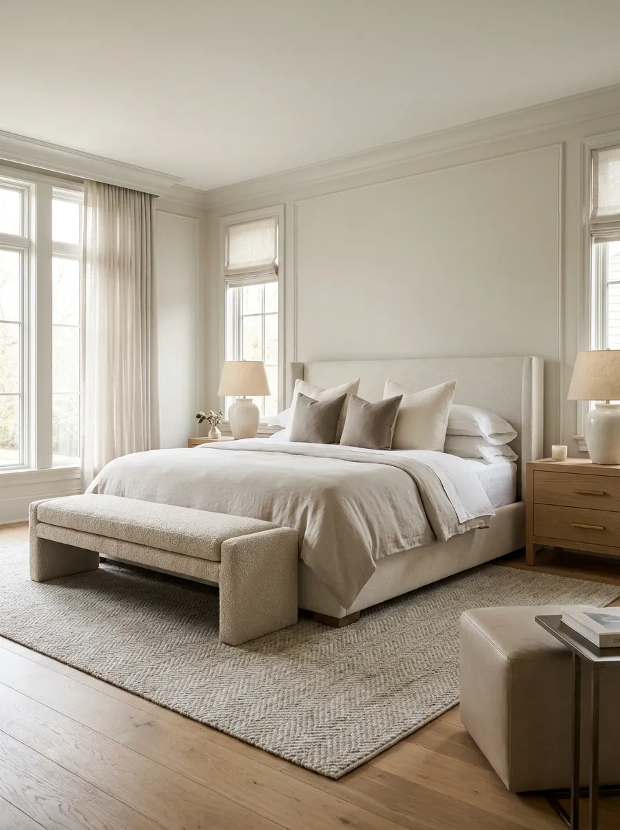 Bedroom With a Large Bench and Foot-of-Bed Zone