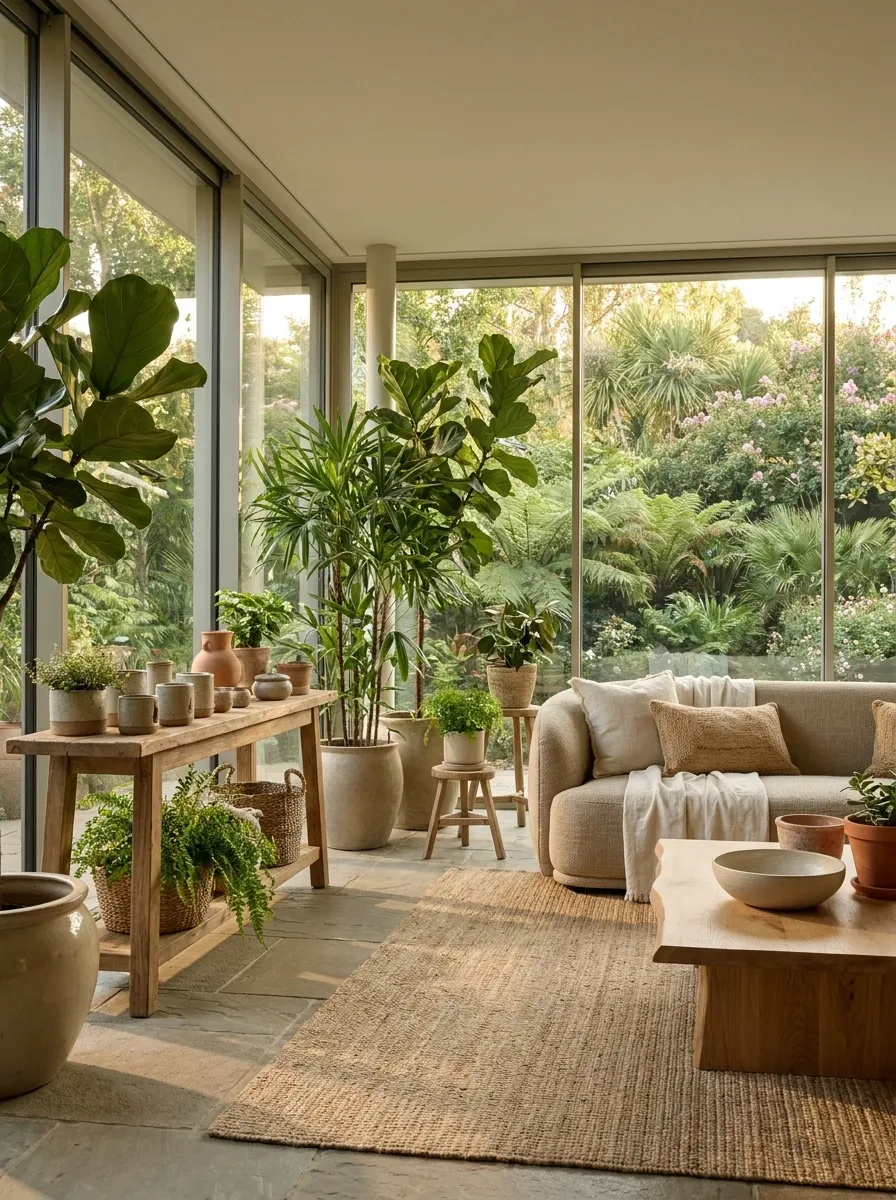 Biophilic Garden Room With Layered Indoor and Outdoor Planting
