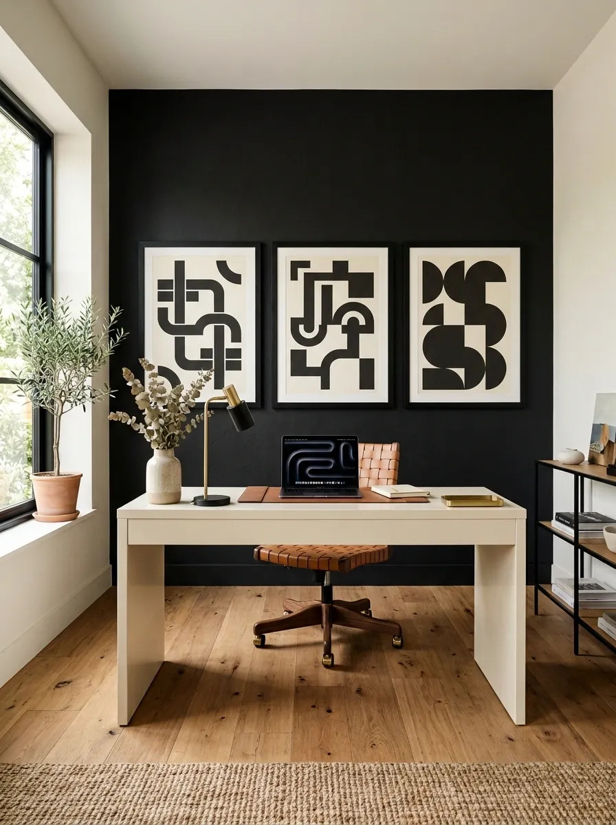 Black-and-Cream Office With Graphic Typography Prints