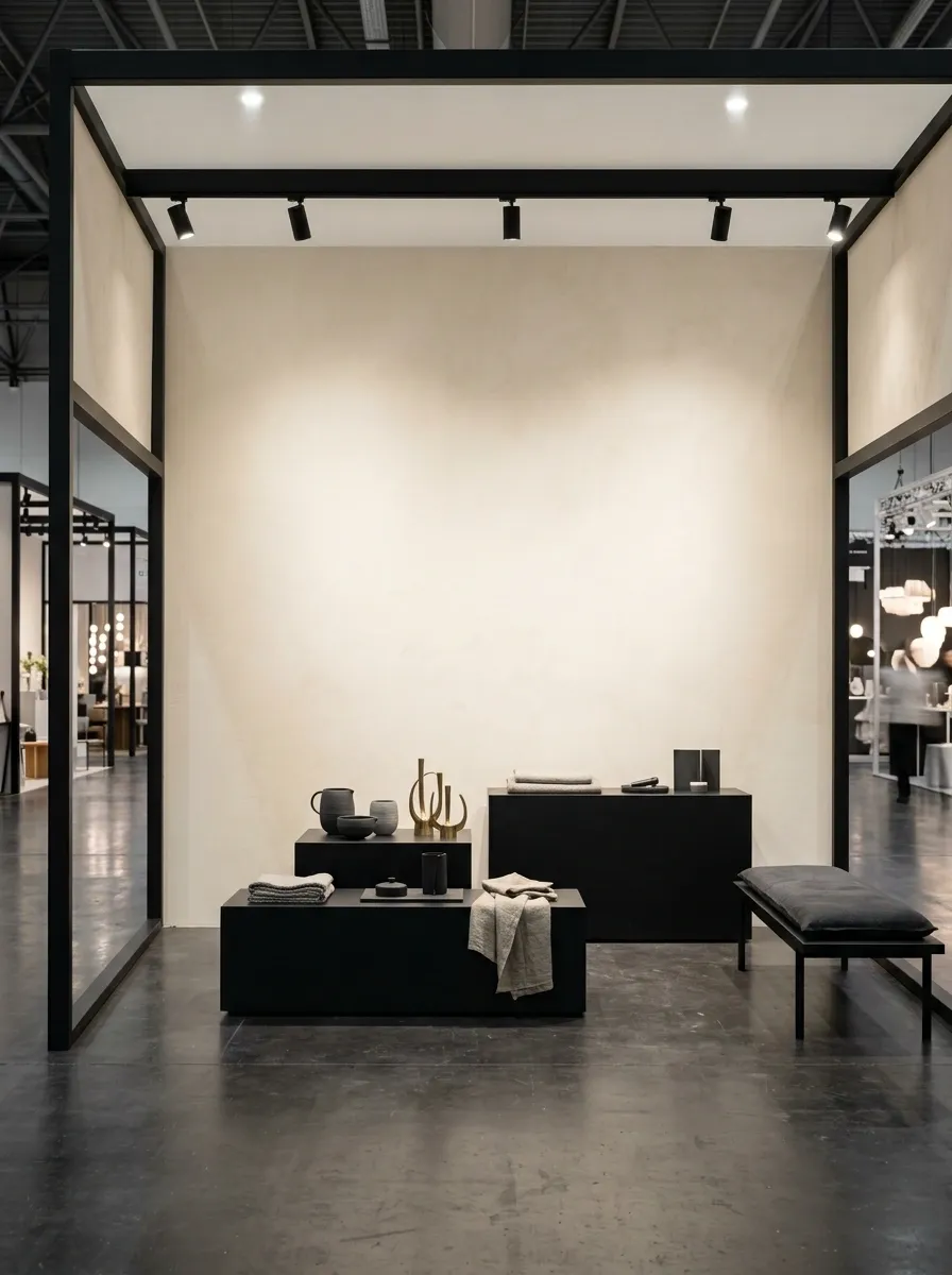Black-and-Ivory Editorial Booth With Oversized Typography