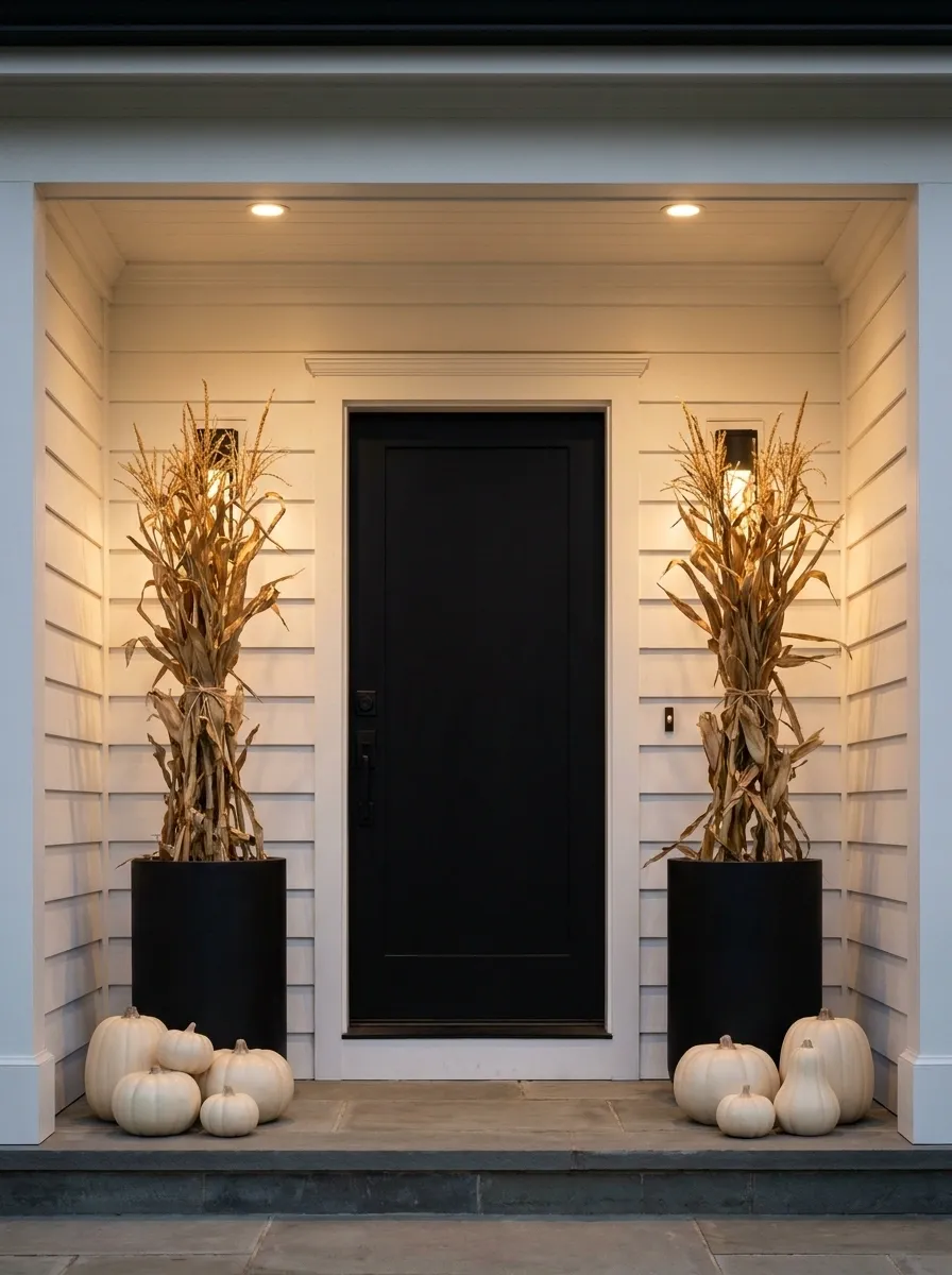 Black-and-White Porch With Sparse Golden Stalks