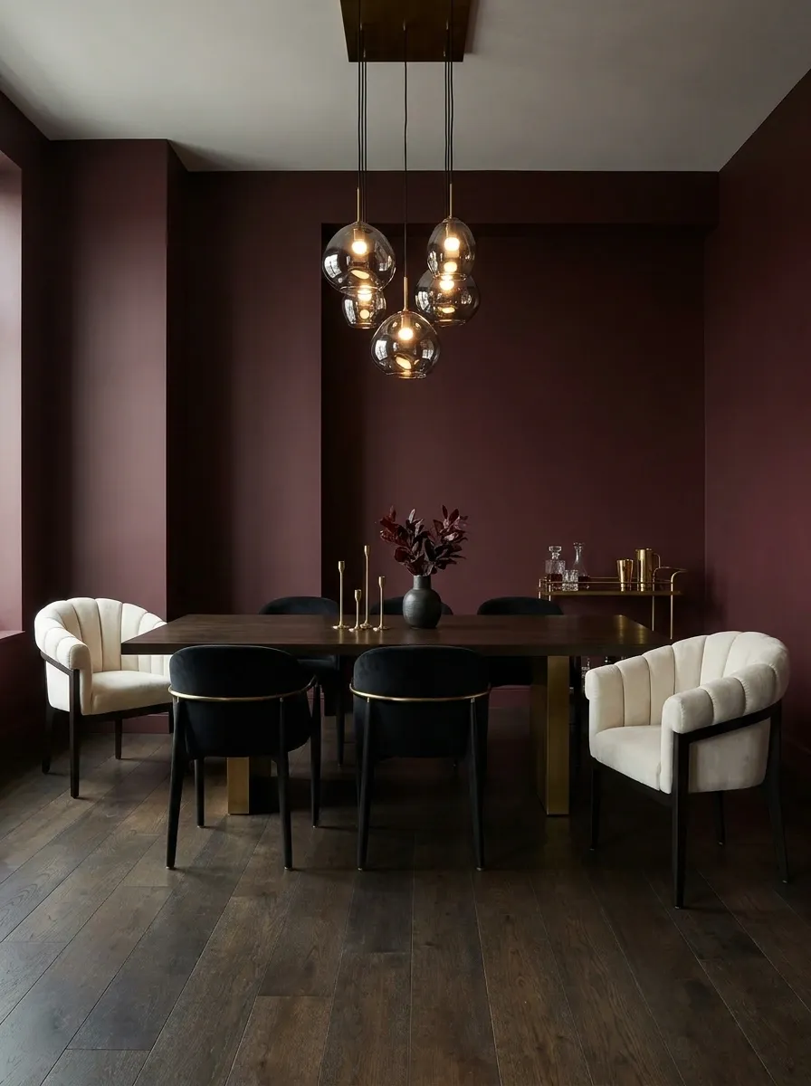 Black-and-Wine Apartment With a Dramatic Dining Room