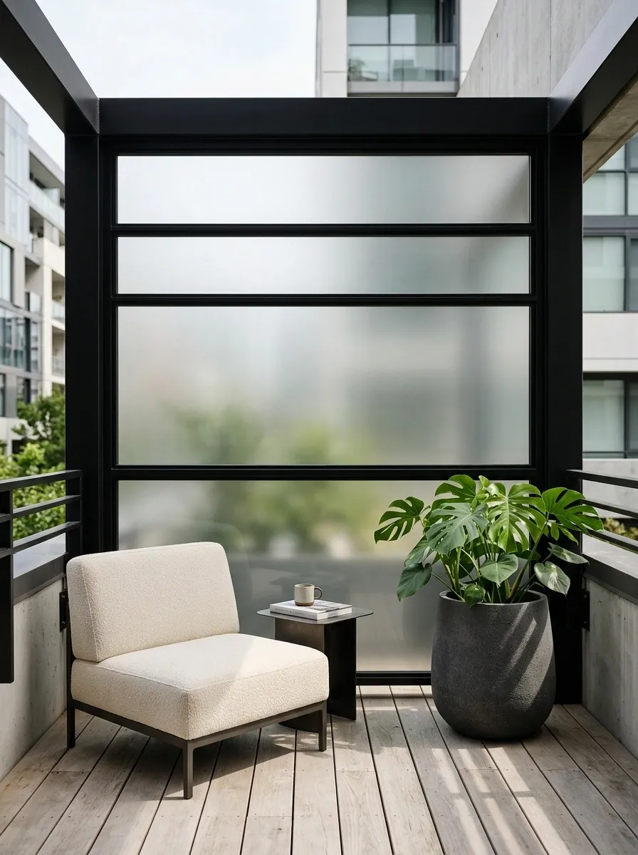 Black-Framed Balcony With Frosted Glass Screening